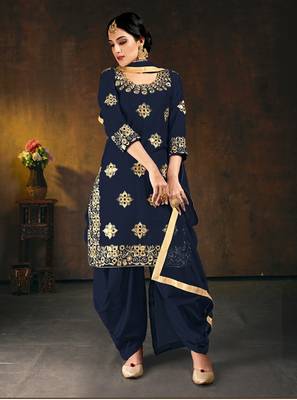 Blue embroidered silk cotton salwar 1