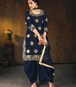 Blue embroidered silk cotton salwar