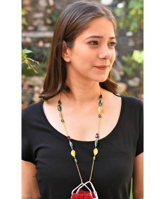 DESIRE Leaf, Green & Brown beads  Necklace Mask Chain Eyeglass chain 1