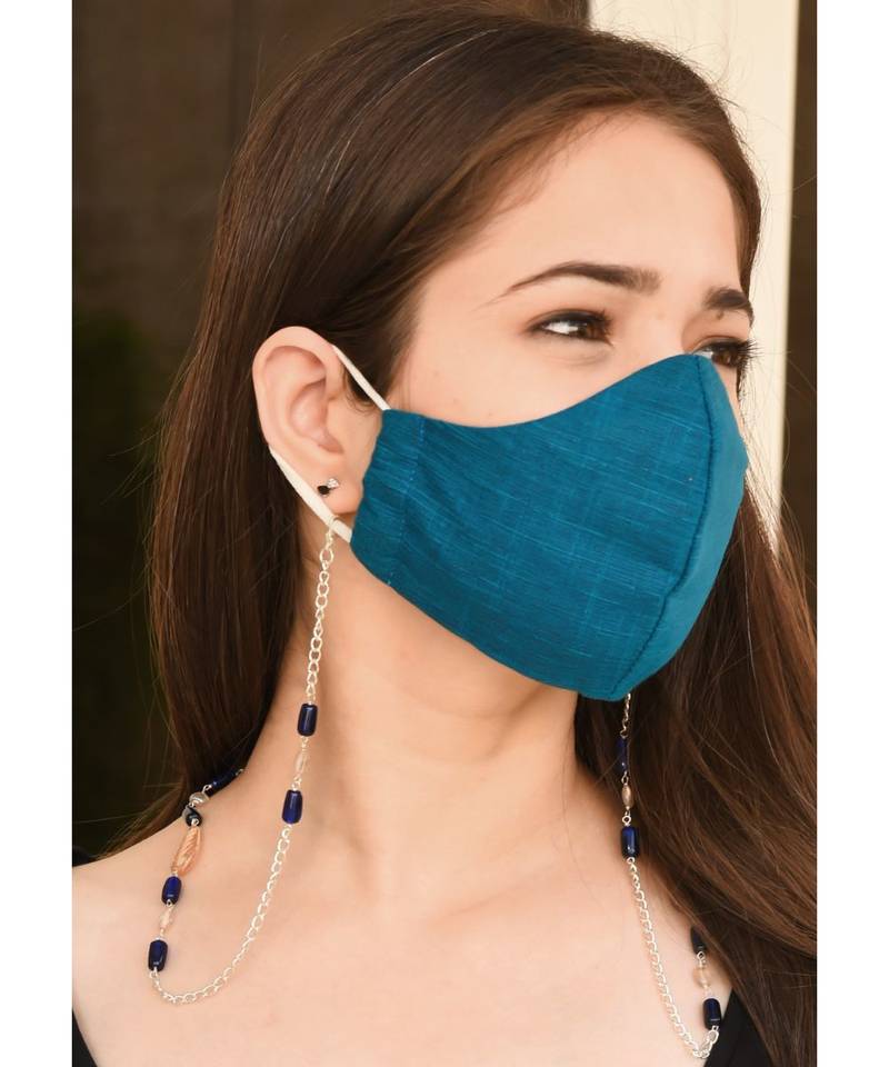 Lustre Peach Leaves & Blue Beads Necklace Mask Chain Eyeglass Chain