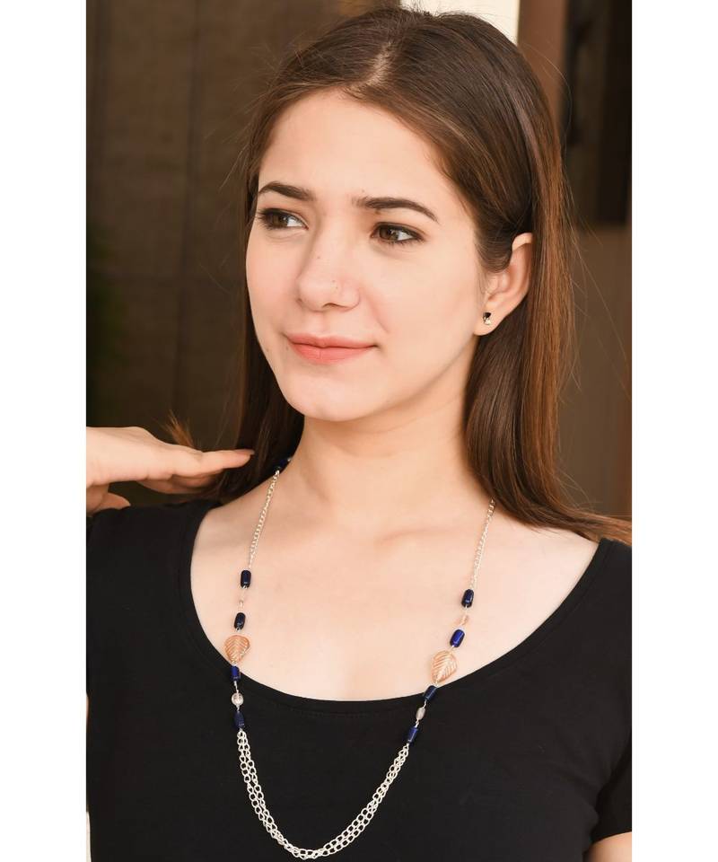 Lustre Peach Leaves & Blue Beads Necklace Mask Chain Eyeglass Chain