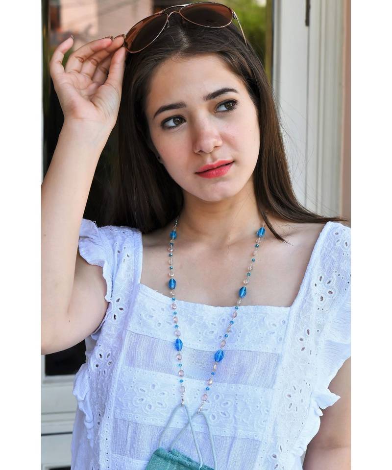 MARINA Peach & Aqua Beads Necklace Mask Chain Eyeglass Chain