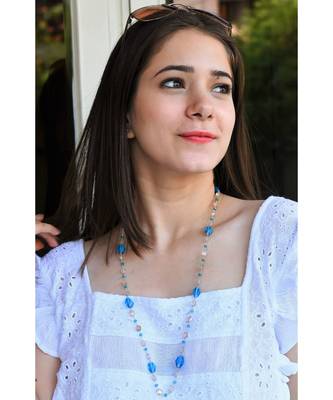 MARINA Peach & Aqua Beads Necklace Mask Chain Eyeglass Chain 3