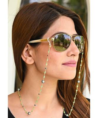 FASHIONISTA Black Pearl, Green Crystals Necklace Mask Chain Eyeglass Chain 3