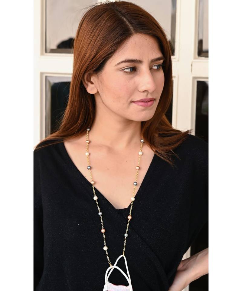 URBAN 8MM  Multi  Pearl Gold Chain Necklace Mask Chain Eyeglass Chain