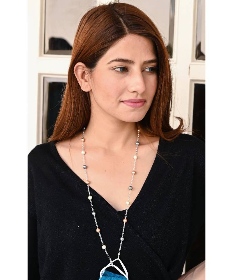 URBAN  8MM Multi  Pearl Silver Chain Necklace Mask Chain Eyeglass Chain