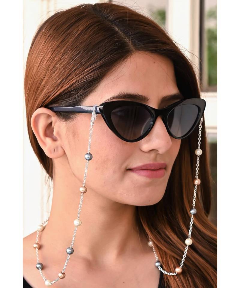 URBAN  8MM Multi  Pearl Silver Chain Necklace Mask Chain Eyeglass Chain