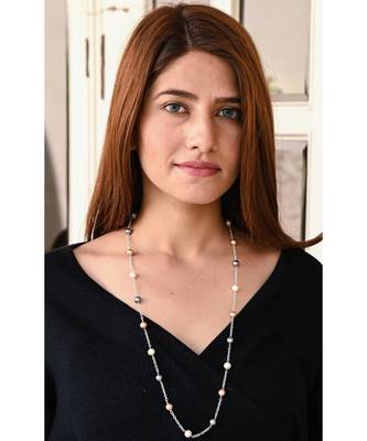 URBAN  8MM Multi  Pearl Silver Chain Necklace Mask Chain Eyeglass Chain 4