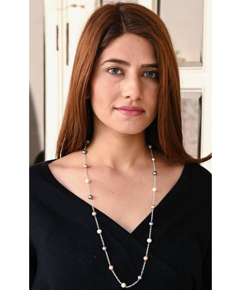 URBAN  8MM Multi  Pearl Silver Chain Necklace Mask Chain Eyeglass Chain