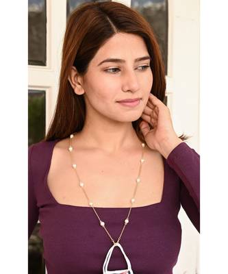 HEERA MOTI  White Pearl STATION Golden Chain Necklace Mask Chain Eyeglass Chain 2