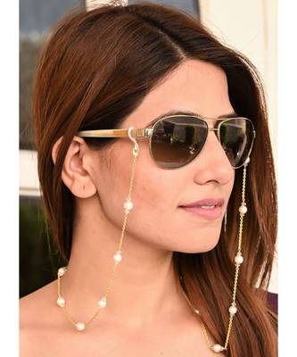 HEERA MOTI  White Pearl STATION Golden Chain Necklace Mask Chain Eyeglass Chain 3