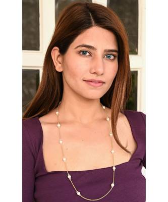 HEERA MOTI  White Pearl STATION Golden Chain Necklace Mask Chain Eyeglass Chain 4