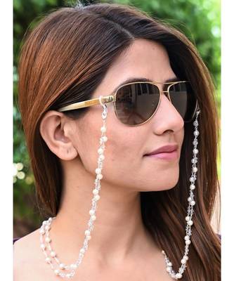HEERA MOTI 2 Line White Pearl Necklace Mask Chain Eyeglass Chain 2