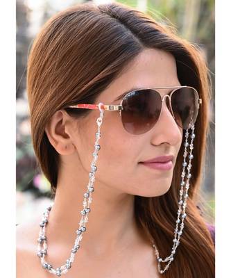 HEERA MOTI 2 Line Black Pearl Necklace Mask Chain Eyeglass Chain 3