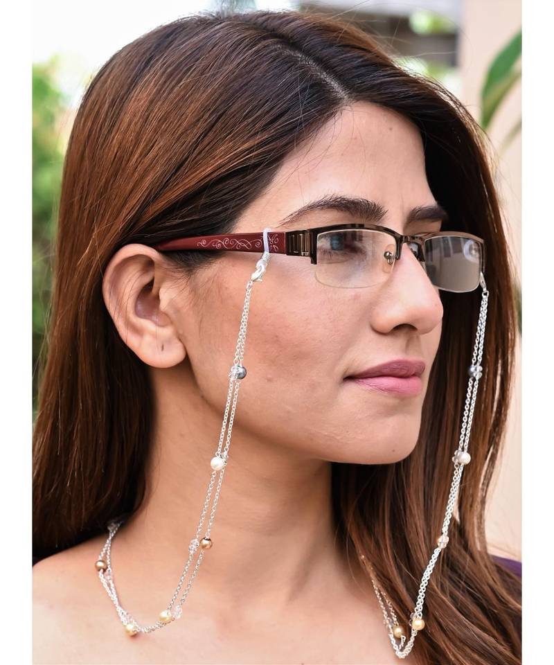 HEERA MOTI 2 Line Multi Pearl Necklace Mask Chain Eyeglass Chain