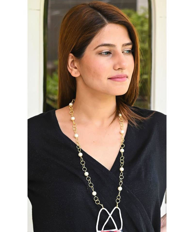 Golden Rope w White Pearl Chain Necklace Mask Chain Eyeglass Chain