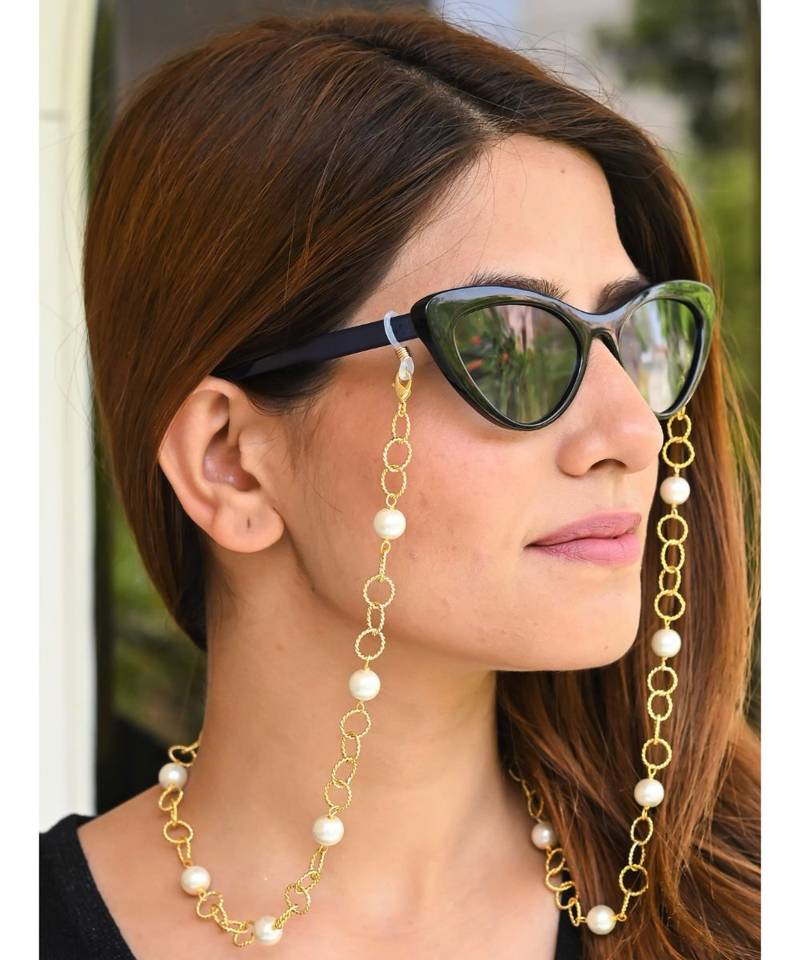 Golden Rope w White Pearl Chain Necklace Mask Chain Eyeglass Chain