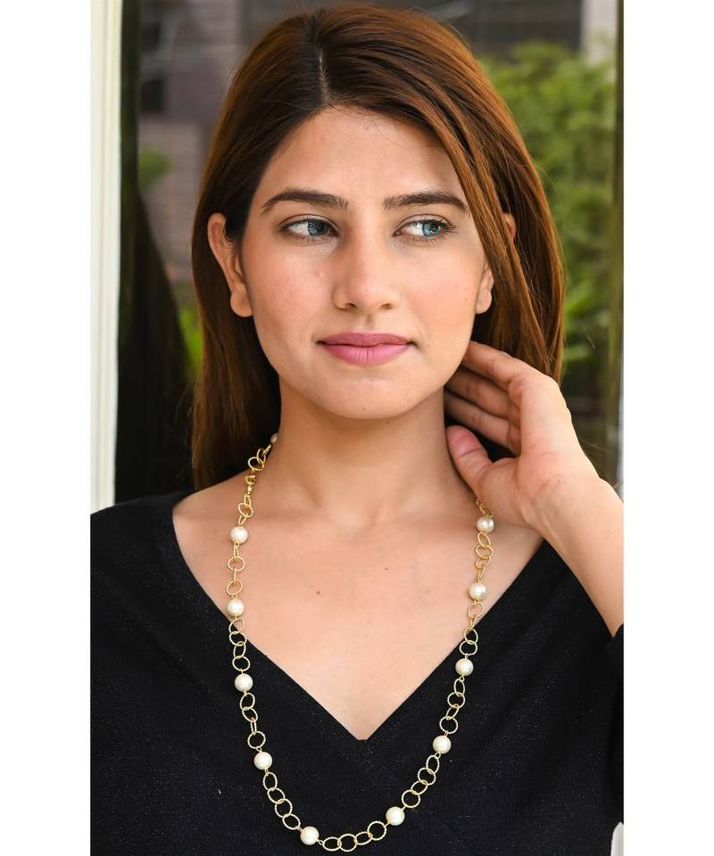 Golden Rope w White Pearl Chain Necklace Mask Chain Eyeglass Chain