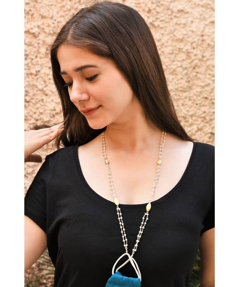 DUO Pearl, Gold Accents Necklace Mask Chain Eyeglass  Chain