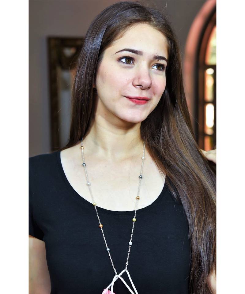 6mm Multi  pearl SILVER Necklace Mask Chain Eyeglass  Chain