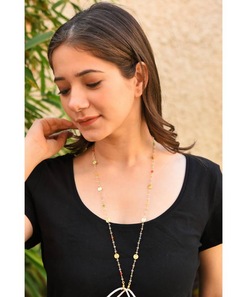 Multi Crystal Beads DISC Necklace Mask Chain Eyeglass  Chain