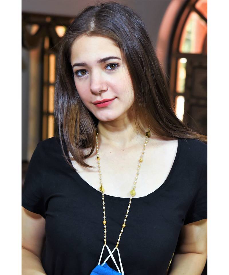 LEAF  pearl Necklace Mask Chain Eyeglass  Chain with Brush Gold Balls