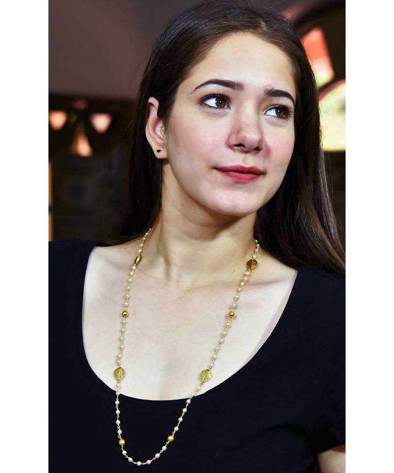 LEAF  pearl Necklace Mask Chain Eyeglass  Chain with Brush Gold Balls