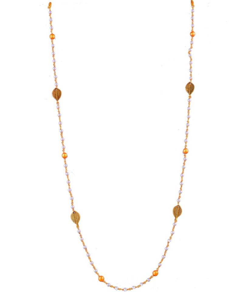 LEAF  pearl Necklace Mask Chain Eyeglass  Chain with Brush Gold Balls