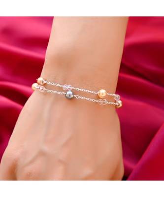 HEERA MOTI 2 Line Multi Pearl  SILVER Chain Bracelet 1