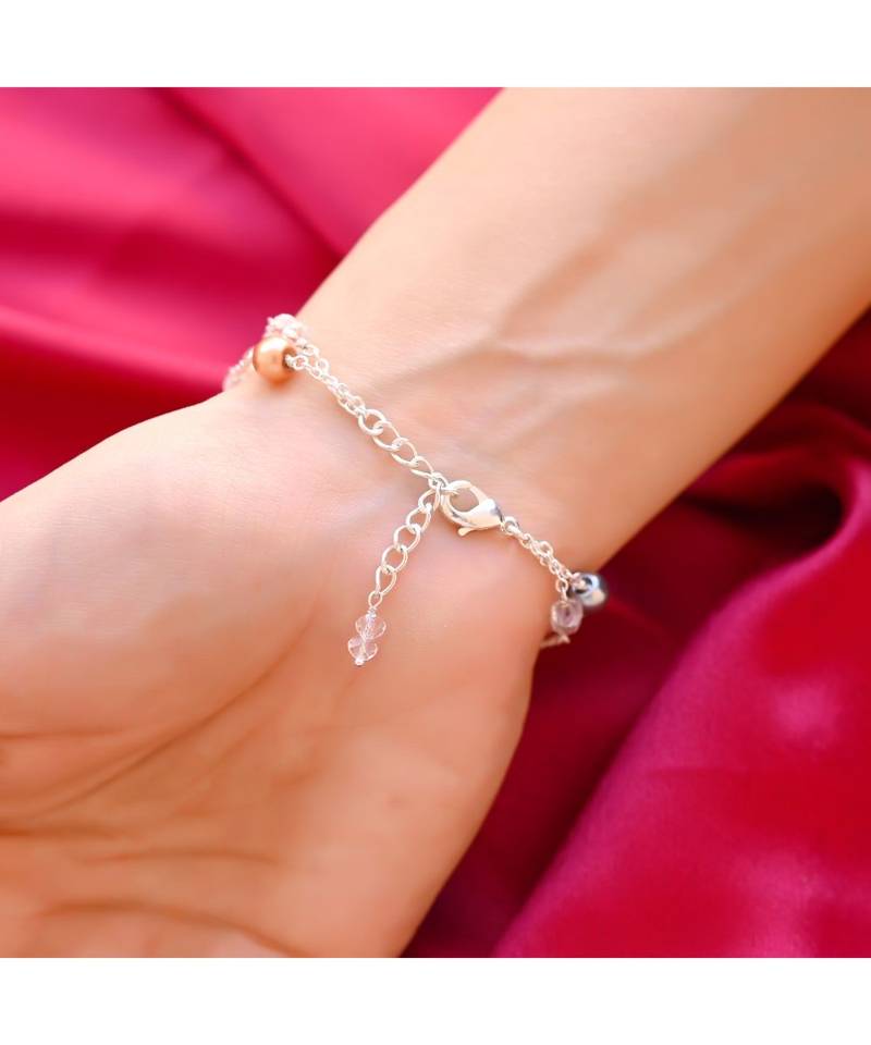 HEERA MOTI 2 Line Multi Pearl  SILVER Chain Bracelet