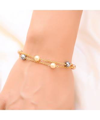 6mm DUO  Multi Pearl Gold Chain  Bracelet 1