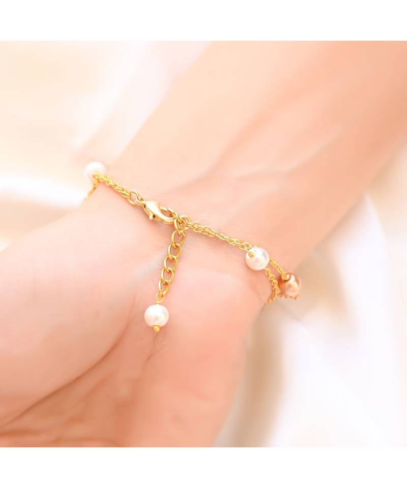 6mm DUO  Multi Pearl Gold Chain  Bracelet