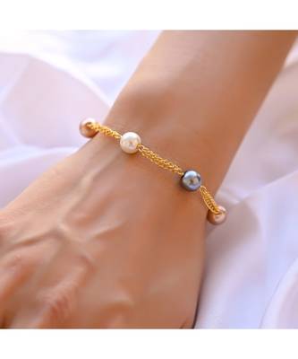 8mm Multi Pearl Duo  Chain Golden Bracelet 1