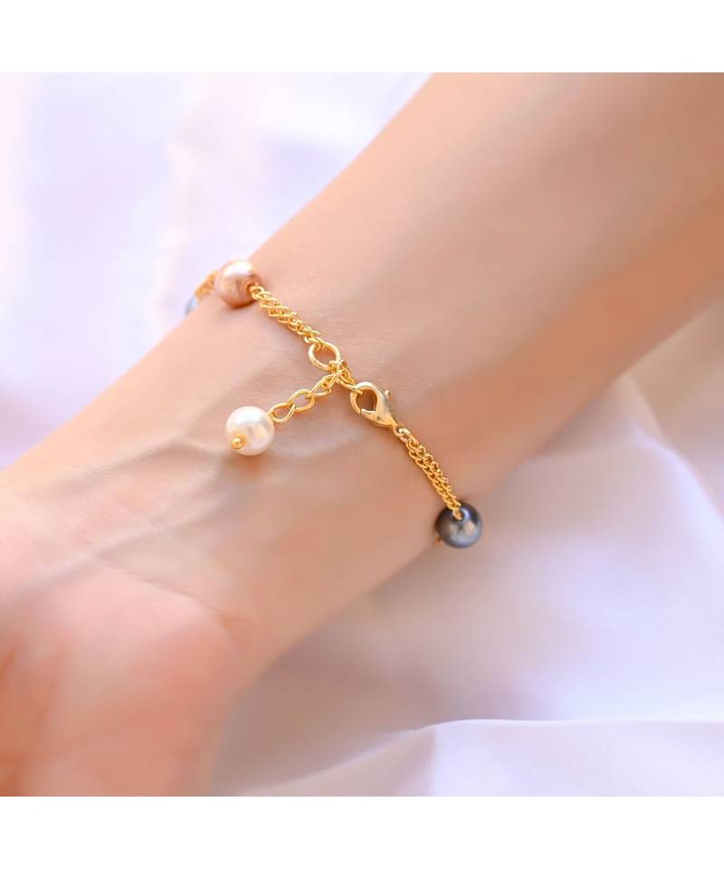 8mm Multi Pearl Duo  Chain Golden Bracelet