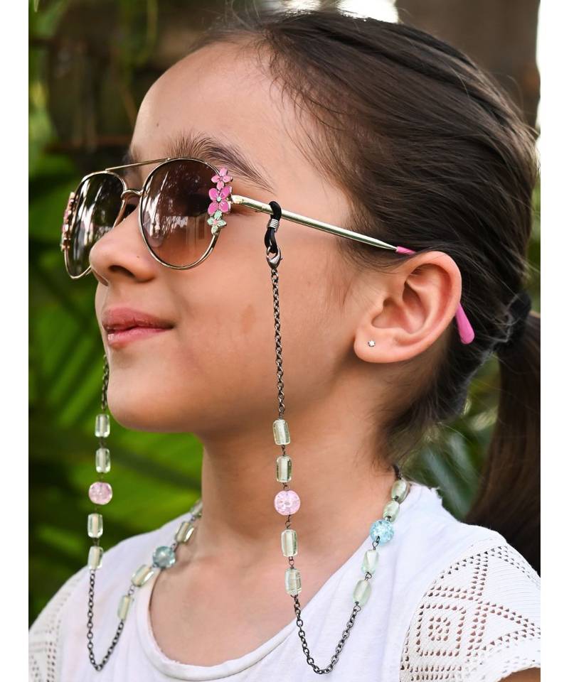 CRACKLE Necklace Mask Chain Eyeglass Chain with Pale Green beads  KIDS