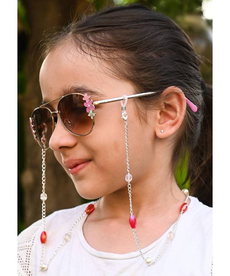 Hot Pink Oval Lustre Beads  Necklace Mask Chain Eyeglass Chain  KIDS