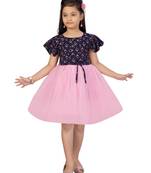 Blue printed blended cotton kids-frocks