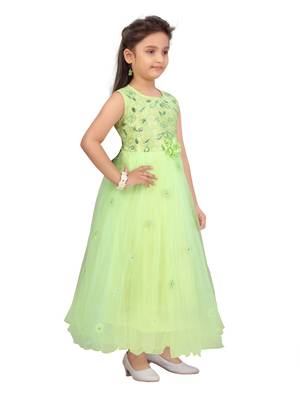 Green plain net kids-girl-gowns 2