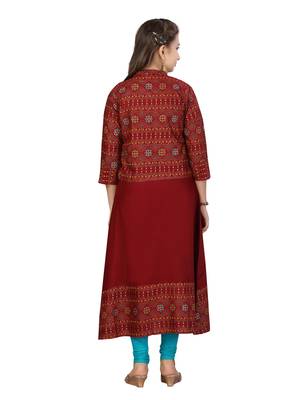 Maroon printed cotton girls-top-bottom 4