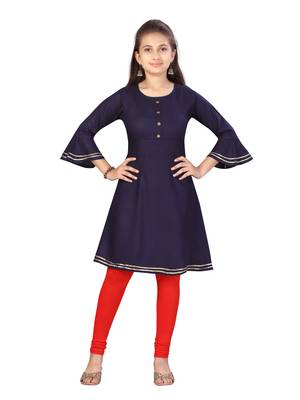 Blue plain cotton girls-top-bottom 1