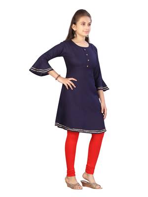 Blue plain cotton girls-top-bottom 2