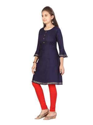 Blue plain cotton girls-top-bottom 3