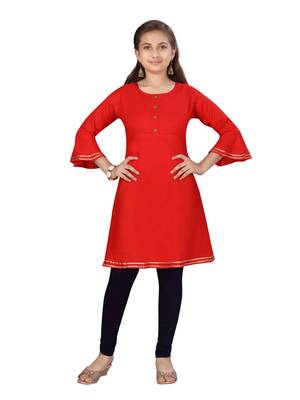 Red plain cotton girls-top-bottom 1