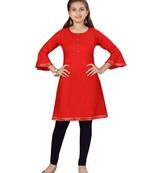Red plain cotton girls-top-bottom
