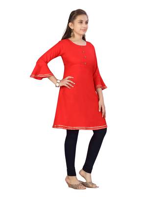 Red plain cotton girls-top-bottom 2