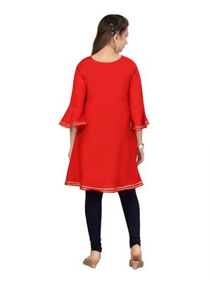 Red plain cotton girls-top-bottom 4