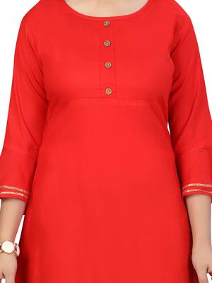 Red plain cotton girls-top-bottom 5