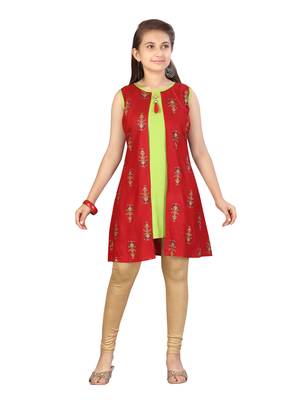 Red printed pure cotton girls-top-bottom 1