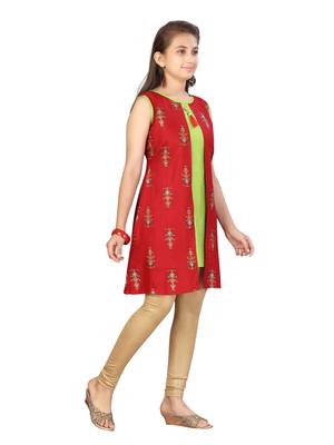 Red printed pure cotton girls-top-bottom 2