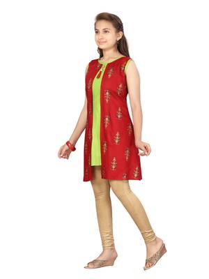 Red printed pure cotton girls-top-bottom 3